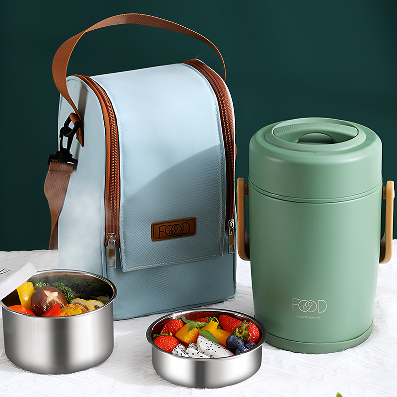 304 Portable Stainless Steel Thermal Lunch Box – 1.6L & 2L Insulated Food Container with Leakproof Inner Bowls, Long Heat Retention for Soup, Rice & Meals