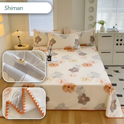 100% Cotton Coarse Cloth Summer Bedspread – Shell Edge Cool Mat & Linen Three-Piece Set – Great fit for Queen and King Beds