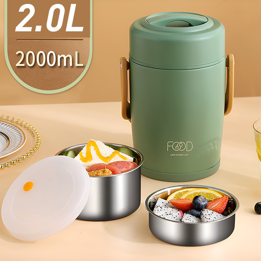 304 Portable Stainless Steel Thermal Lunch Box – 1.6L & 2L Insulated Food Container with Leakproof Inner Bowls, Long Heat Retention for Soup, Rice & Meals