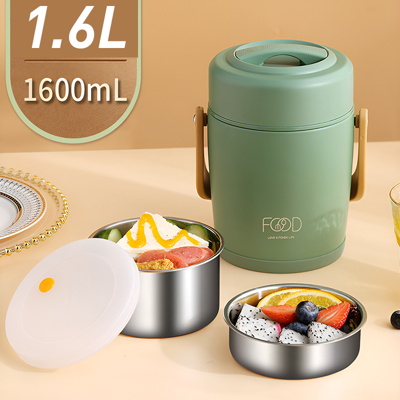 304 Portable Stainless Steel Thermal Lunch Box – 1.6L & 2L Insulated Food Container with Leakproof Inner Bowls, Long Heat Retention for Soup, Rice & Meals