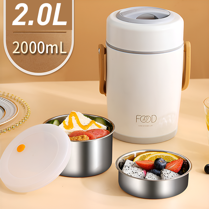 304 Portable Stainless Steel Thermal Lunch Box – 1.6L & 2L Insulated Food Container with Leakproof Inner Bowls, Long Heat Retention for Soup, Rice & Meals