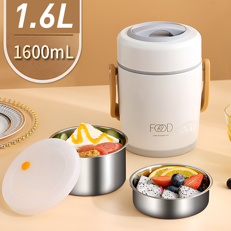 304 Portable Stainless Steel Thermal Lunch Box – 1.6L & 2L Insulated Food Container with Leakproof Inner Bowls, Long Heat Retention for Soup, Rice & Meals