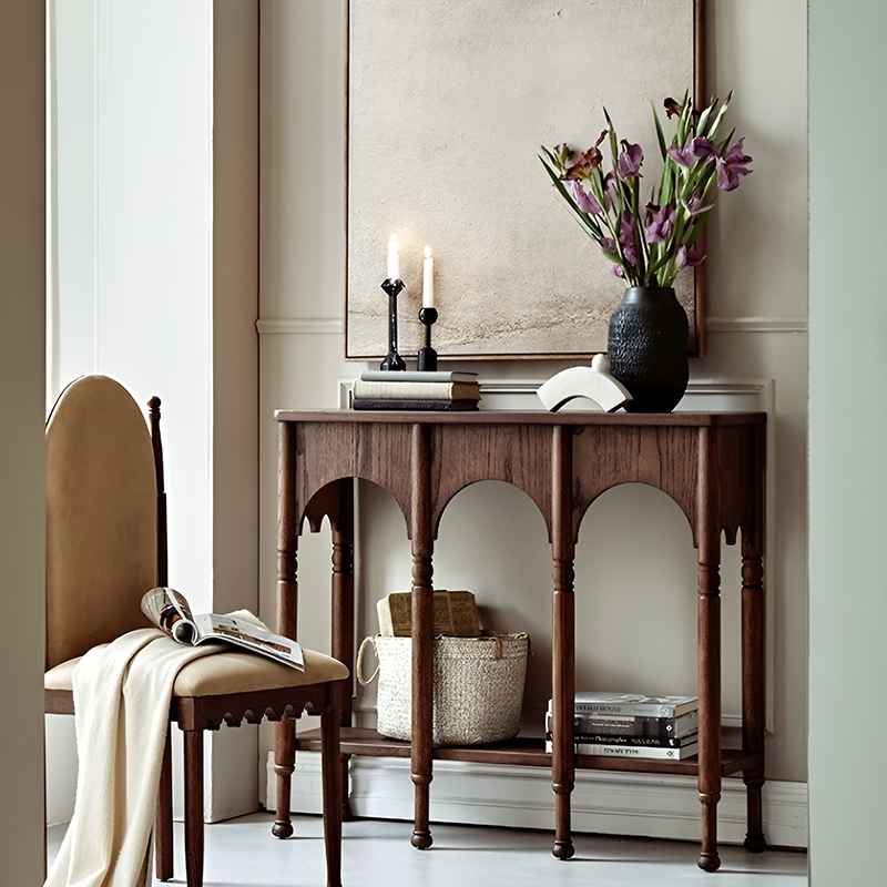 Solid Wood Retro Console Table – Entryway & Living Room Side Table