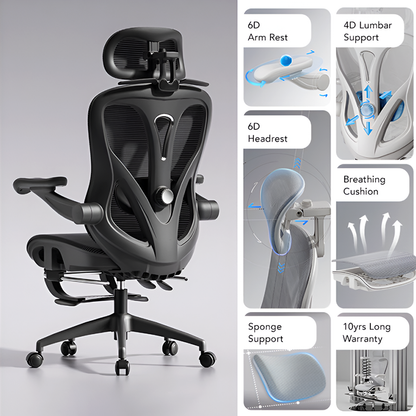 Ergonomic Mesh Office Chair with Headrest & Footrest – Reclining Computer Chair for Home Office & Gaming
