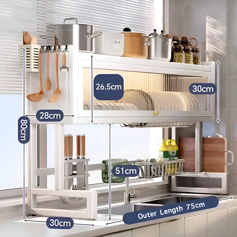 Over the Sink Dish Drying Rack with Dustproof Cover – Multifunctional Kitchen Storage Organizer