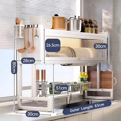 Over the Sink Dish Drying Rack with Dustproof Cover – Multifunctional Kitchen Storage Organizer