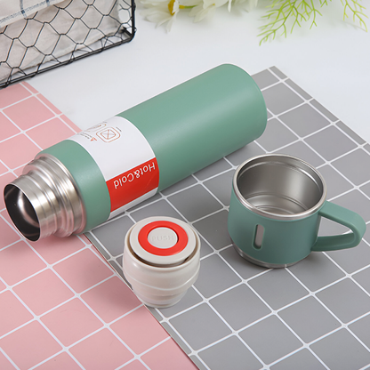 500ml Stainless Steel Vacuum Flask Set with 3 Cups – Travel Thermos for Hot & Cold Drinks