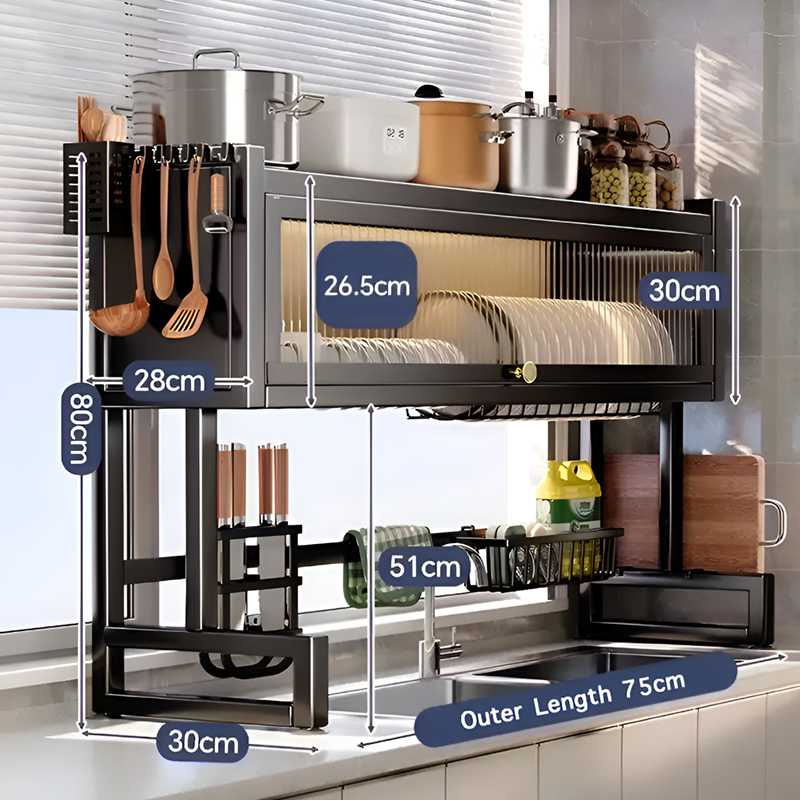 Over the Sink Dish Drying Rack with Dustproof Cover – Multifunctional Kitchen Storage Organizer