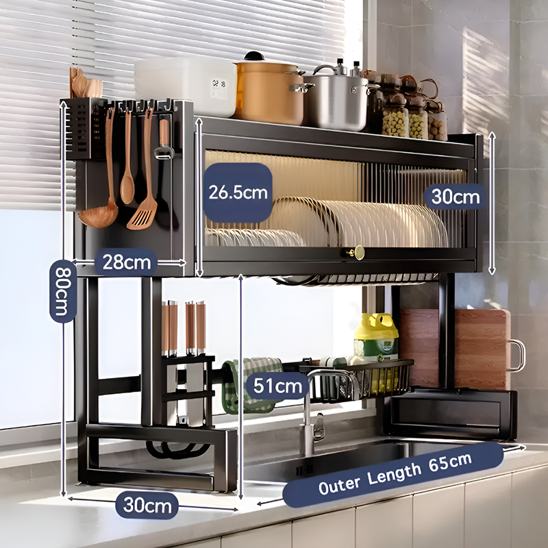Over the Sink Dish Drying Rack with Dustproof Cover – Multifunctional Kitchen Storage Organizer