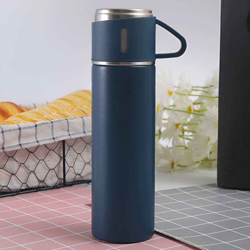 500ml Stainless Steel Vacuum Flask Set with 3 Cups – Travel Thermos for Hot & Cold Drinks