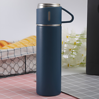 500ml Stainless Steel Vacuum Flask Set with 3 Cups – Travel Thermos for Hot & Cold Drinks