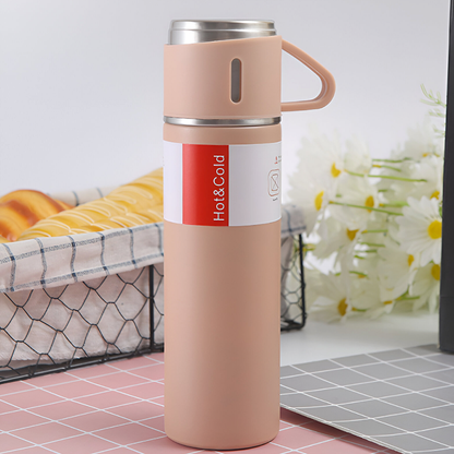 500ml Stainless Steel Vacuum Flask Set with 3 Cups – Travel Thermos for Hot & Cold Drinks