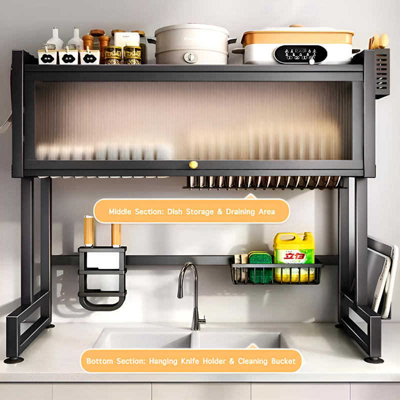 Over the Sink Dish Drying Rack with Dustproof Cover – Multifunctional Kitchen Storage Organizer