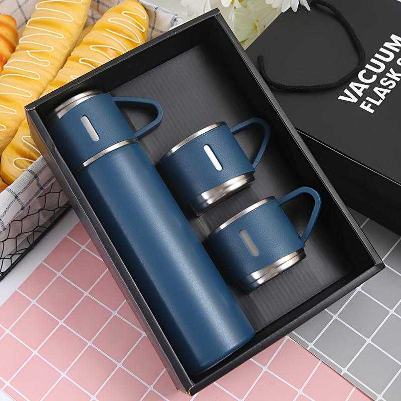 500ml Stainless Steel Vacuum Flask Set with 3 Cups – Travel Thermos for Hot & Cold Drinks