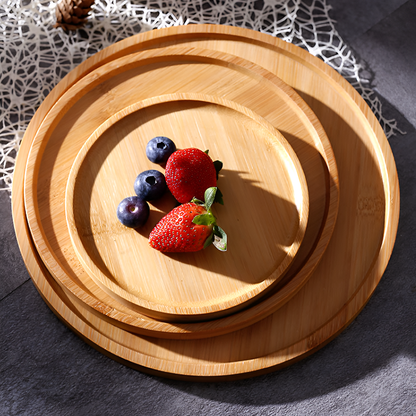 Bamboo Serving Tray with Glass Dome – Fruit, Dessert, Cake & Snack Display Stand