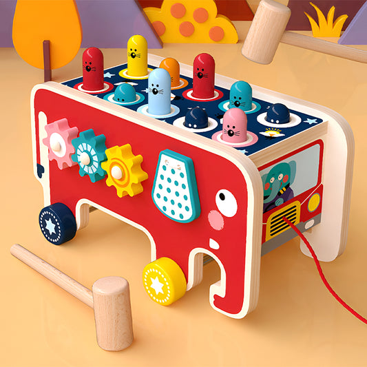 Wooden Whack-a-Gopher Toy – Fire Truck & Elephant Variants – Children’s Educational & Sensory Game