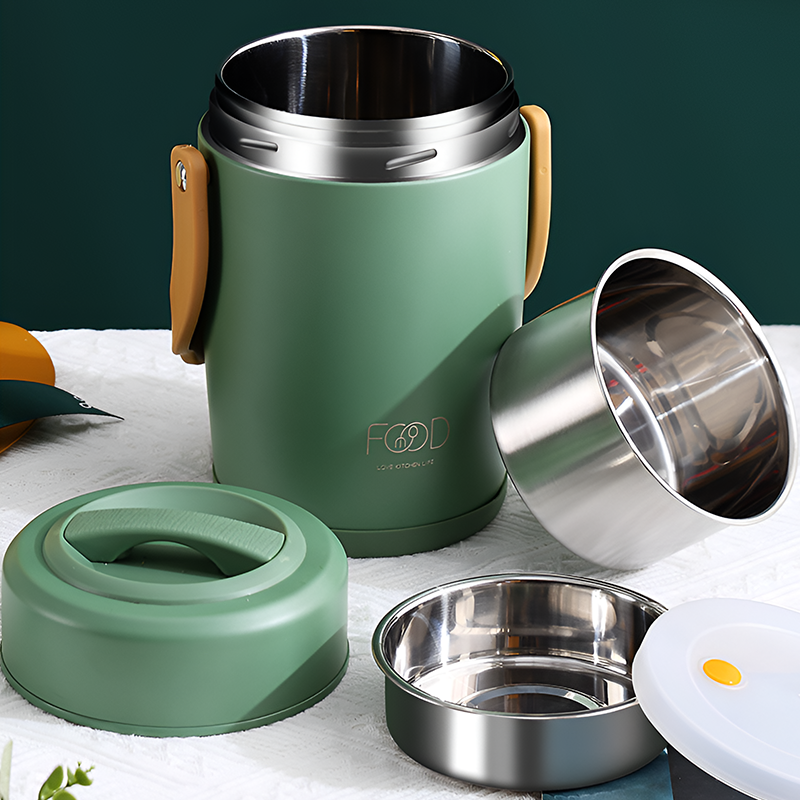 304 Portable Stainless Steel Thermal Lunch Box – 1.6L & 2L Insulated Food Container with Leakproof Inner Bowls, Long Heat Retention for Soup, Rice & Meals