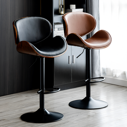 Cowhide Leather Swivel Bar Chair – Adjustable Height, Steel Base, 6 Color Options