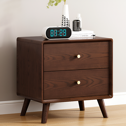 Nordic Solid Ash Wood Bedside Table – Modern Light Luxury Nightstand with Storage Cabinet