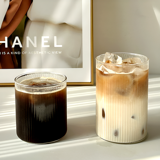 High Borosilicate Glass Cup – Large-Capacity Vertical Grain Milk & Iced Coffee Drinkware