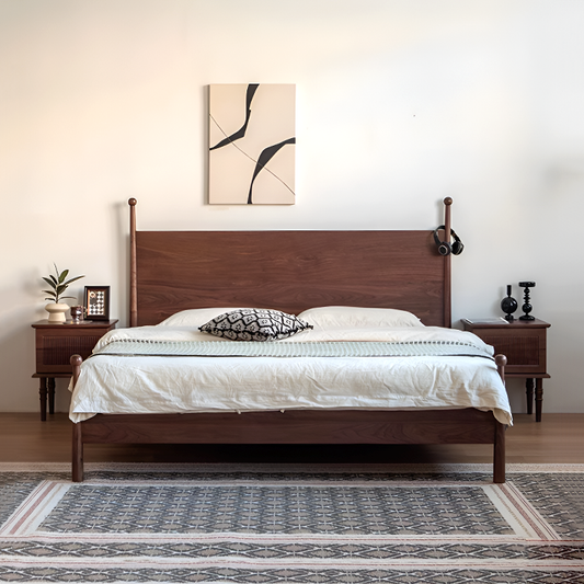 Black Walnut Solid Wood Platform Bed – Scandinavian French Style in Queen & King Sizes