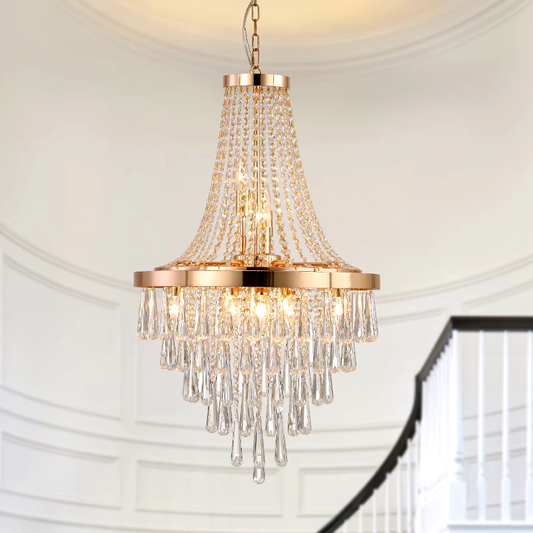 French Gold Crystal Chandelier – Large Modern Luxury Ceiling Light for Living Room, Dining Room, Bedroom