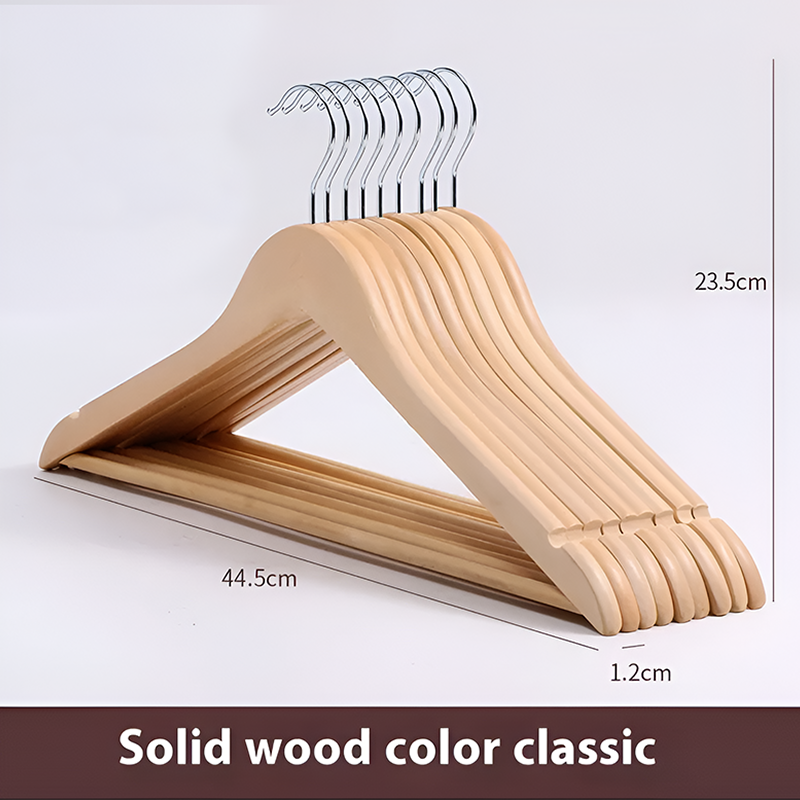 10 Pieces – Anti-Slip Traceless Solid Wood Hanger – Space-Saving Clothes Organizer for Pants, Shirts & Ties | Durable Wooden Hanger