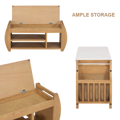 Multifunctional Entryway Shoe Storage Bench – Retro Wooden Seat for Hallway or Bedroom