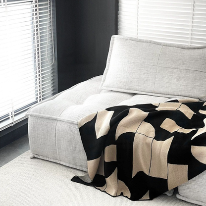 Black & Beige Geometric Throw Blanket – Modern Knit Sofa Couch Decor