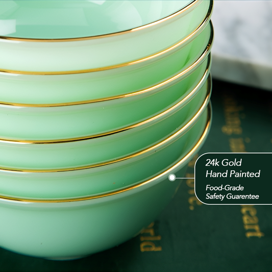 6-Piece Jade Porcelain Bowl Set – Elegant Translucent Ceramic Tableware in 3 Sizes (4.4", 5.5", 6.5")