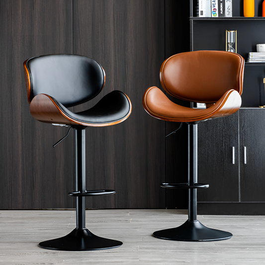 Cowhide Leather Swivel Bar Chair – Adjustable Height, Steel Base, 6 Color Options