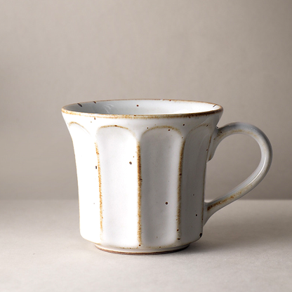 Handmade Stoneware Coffee Mug – Rustic Vintage Glazed Ceramic with Vertical Groove Design
