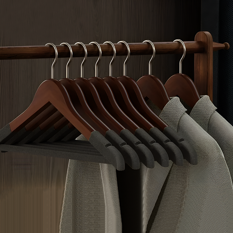 10 Pieces – Anti-Slip Traceless Solid Wood Hanger – Space-Saving Clothes Organizer for Pants, Shirts & Ties | Durable Wooden Hanger