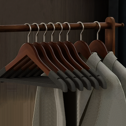 10 Pieces – Anti-Slip Traceless Solid Wood Hanger – Space-Saving Clothes Organizer for Pants, Shirts & Ties | Durable Wooden Hanger