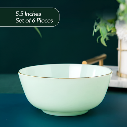 6-Piece Jade Porcelain Bowl Set – Elegant Translucent Ceramic Tableware in 3 Sizes (4.4", 5.5", 6.5")