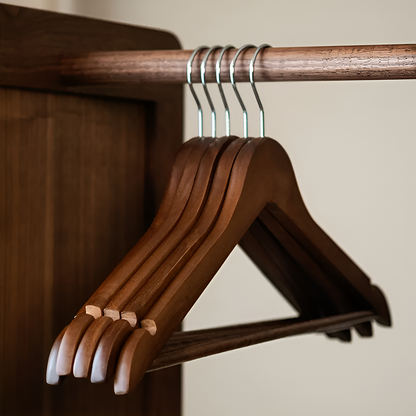 10 Pieces – Anti-Slip Traceless Solid Wood Hanger – Space-Saving Clothes Organizer for Pants, Shirts & Ties | Durable Wooden Hanger