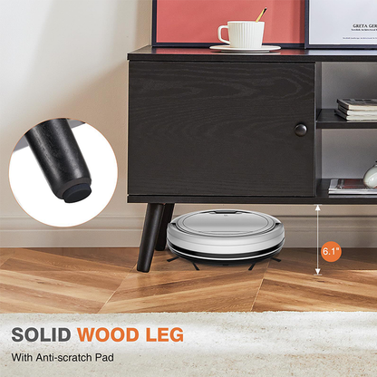 Modern Black TV Stand – Engineered Wood Entertainment Center with Adjustable Shelves and Cable Management