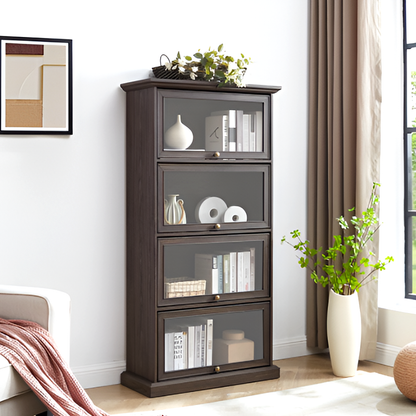 4-Tier Glass Display Cabinet with Flip-Up Doors – Curio Storage Shelf for Books, Collectibles and Toys
