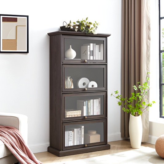 4-Tier Glass Display Cabinet with Flip-Up Doors – Curio Storage Shelf for Books, Collectibles and Toys