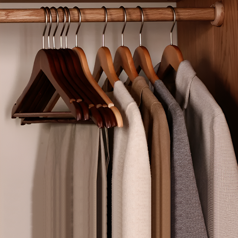 10 Pieces – Anti-Slip Traceless Solid Wood Hanger – Space-Saving Clothes Organizer for Pants, Shirts & Ties | Durable Wooden Hanger