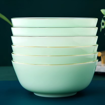 6-Piece Jade Porcelain Bowl Set – Elegant Translucent Ceramic Tableware in 3 Sizes (4.4", 5.5", 6.5")