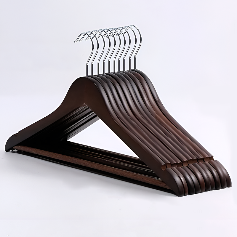 10 Pieces – Anti-Slip Traceless Solid Wood Hanger – Space-Saving Clothes Organizer for Pants, Shirts & Ties | Durable Wooden Hanger