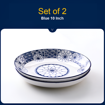 Set of 2 – Large Ceramic Serving Plate – Deep Round Dish