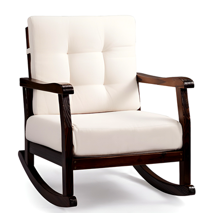 Carbonized Cedar Rocking Chair with Detachable White Cushion – Outdoor & Indoor Rustic Wooden Lounge Chair