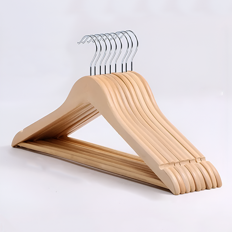 10 Pieces – Anti-Slip Traceless Solid Wood Hanger – Space-Saving Clothes Organizer for Pants, Shirts & Ties | Durable Wooden Hanger