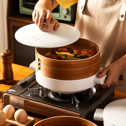 Double-Layer Ceramic Steamer Casserole – High-Temperature Resistant Soup & Steaming Pot for Gas & Open Flame Cooking