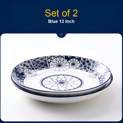 Set of 2 – Large Ceramic Serving Plate – Deep Round Dish