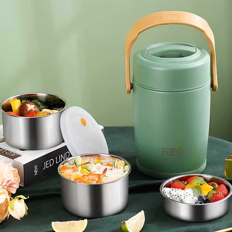 304 Portable Stainless Steel Thermal Lunch Box – 1.6L & 2L Insulated Food Container with Leakproof Inner Bowls, Long Heat Retention for Soup, Rice & Meals