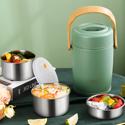 304 Portable Stainless Steel Thermal Lunch Box – 1.6L & 2L Insulated Food Container with Leakproof Inner Bowls, Long Heat Retention for Soup, Rice & Meals