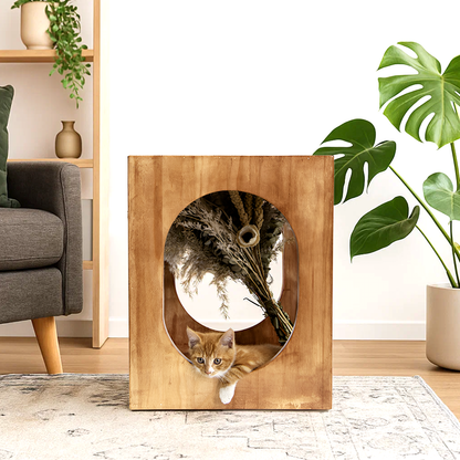 Modern Solid Wood Side Table with Hidden Cat Bed – Nordic Style Furniture for Living Room or Bedroom